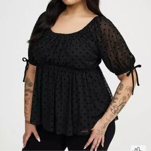 Torrid Flocked Mesh Babydoll Top